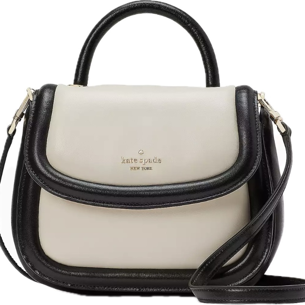 Kate Spade Puffy Top Handle Crossbody White with Black piping